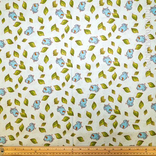 Animal Fabri Quilt Blue Bird Leaf