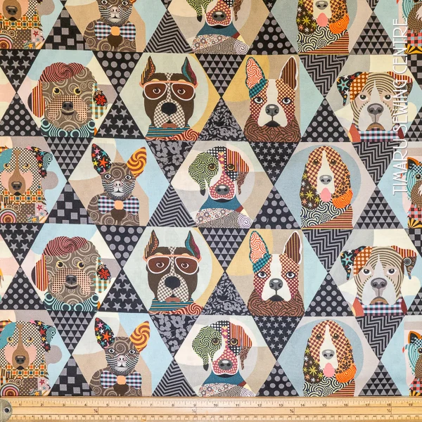 Animals Patchwork Dogs In Hexagon
