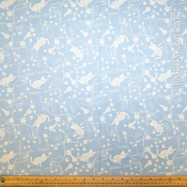 Animals Tonal Floral Blue Kitten