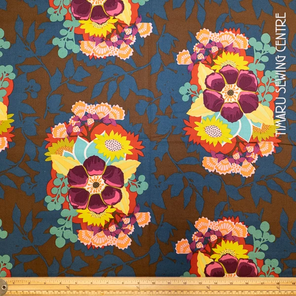 Anna Maria Horner Garden Large Floral On Brown Navy