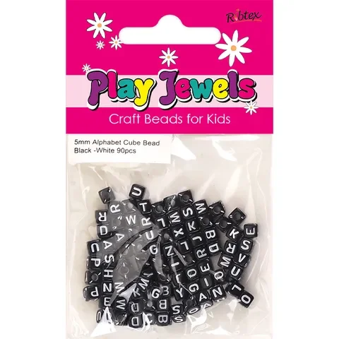 Beads 5mm Alphabet Cube Black White