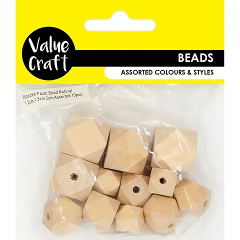 Beads MDF Wood Faceted Assorted Natural