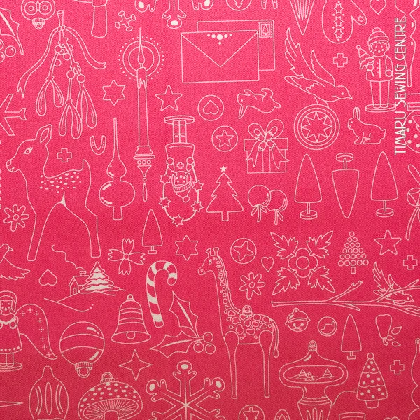 Christmas Alison Glass White Outline Decorations on Cerise