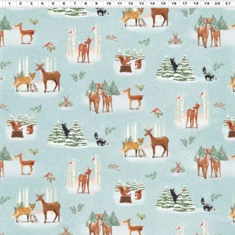 Christmas Enchanted Woodland Forest Toile Light Teal