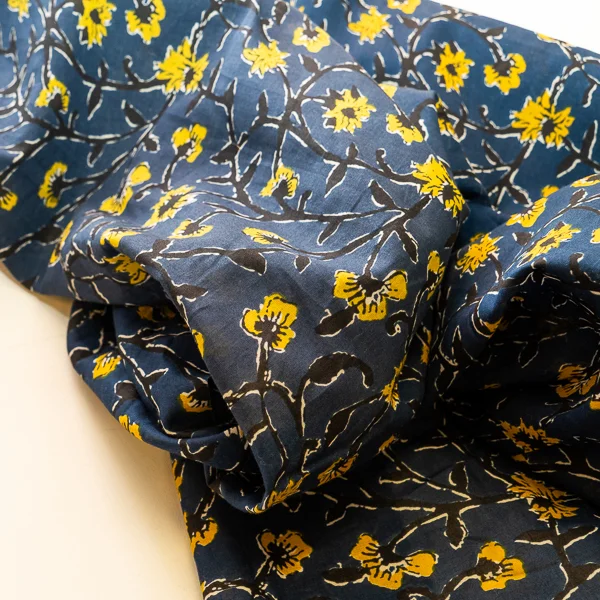 Fabric Alba Voile Navy Mustard