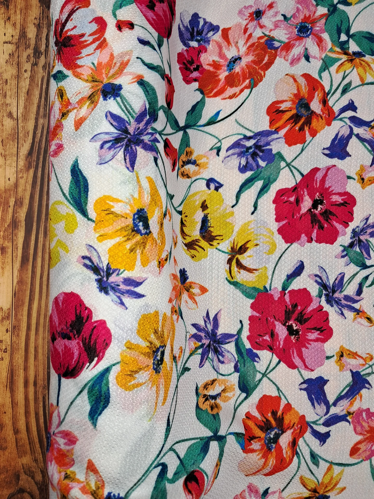 Fabric Aura Dobby Print Off White with Bright Floral