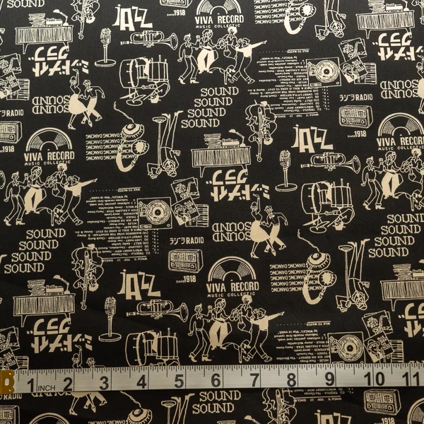Fabric Black Cream Rock N Roll