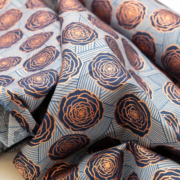 Fabric Bunch Of Roses Navy Copper