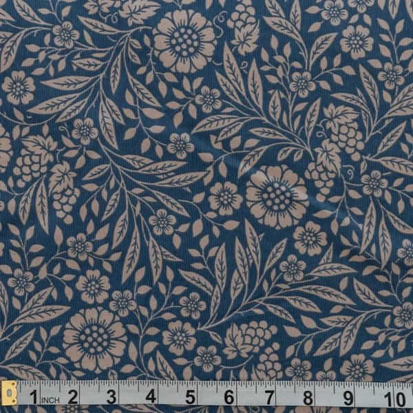Fabric Corduroy Blue Natural Floral