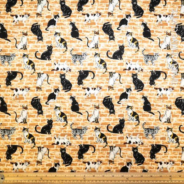 Fabric Cotton Cats On Bricks