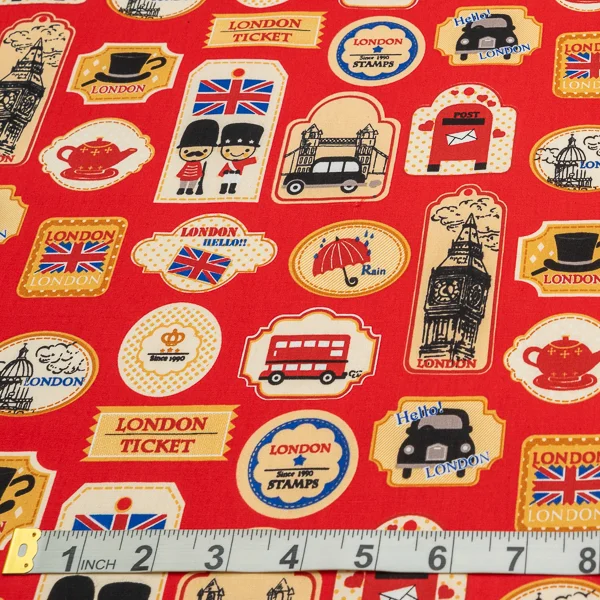 Fabric Cotton London Theme Red