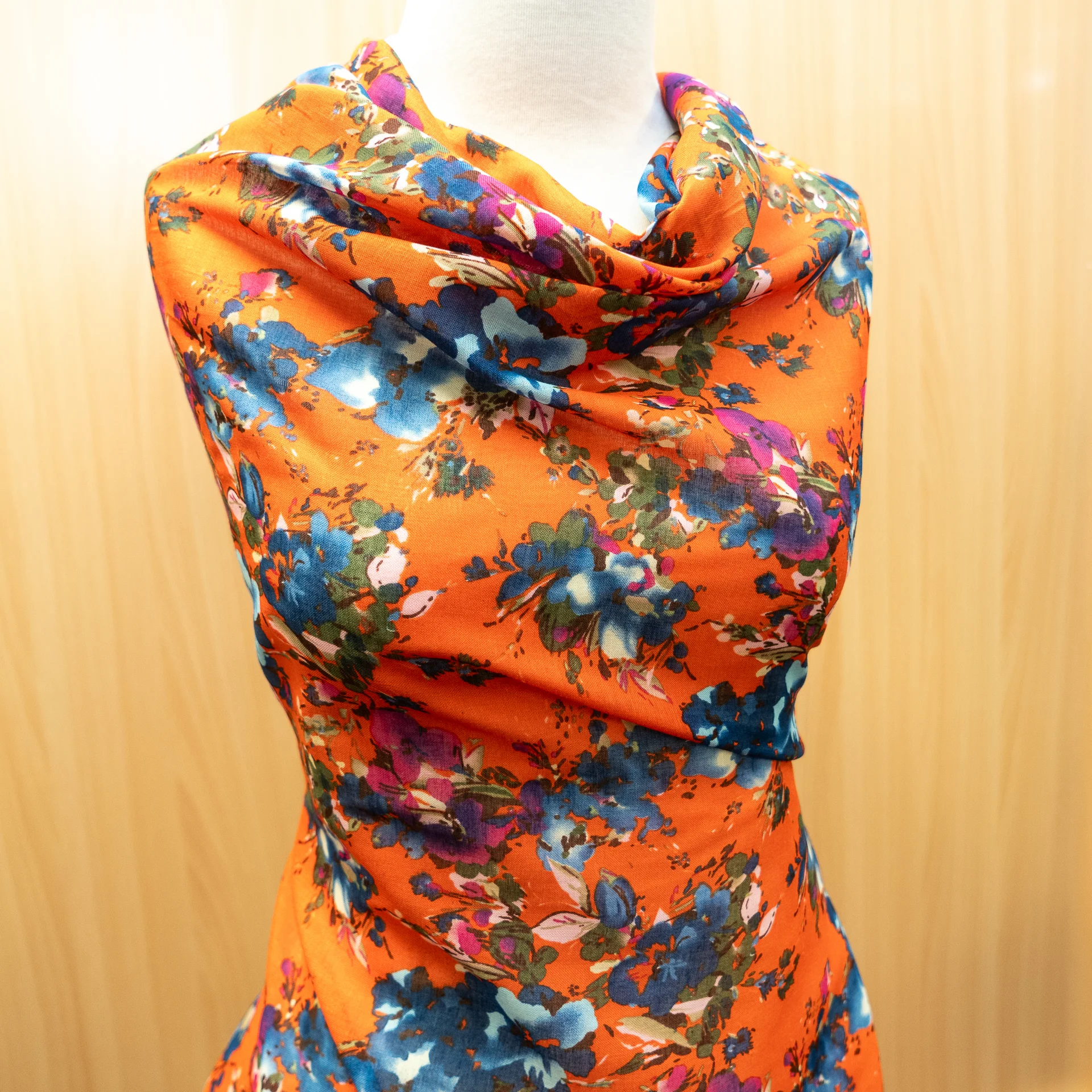 Fabric Cotton Voile Orange Floral