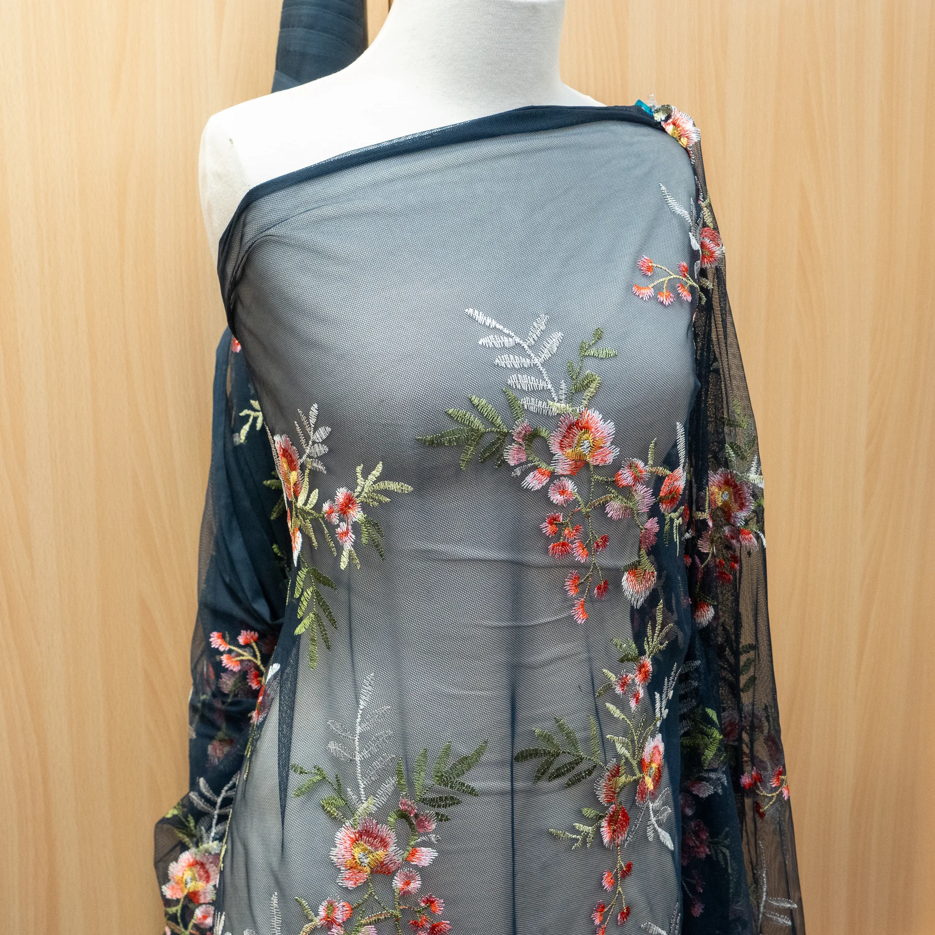 Fabric Embroidered Mesh Navy