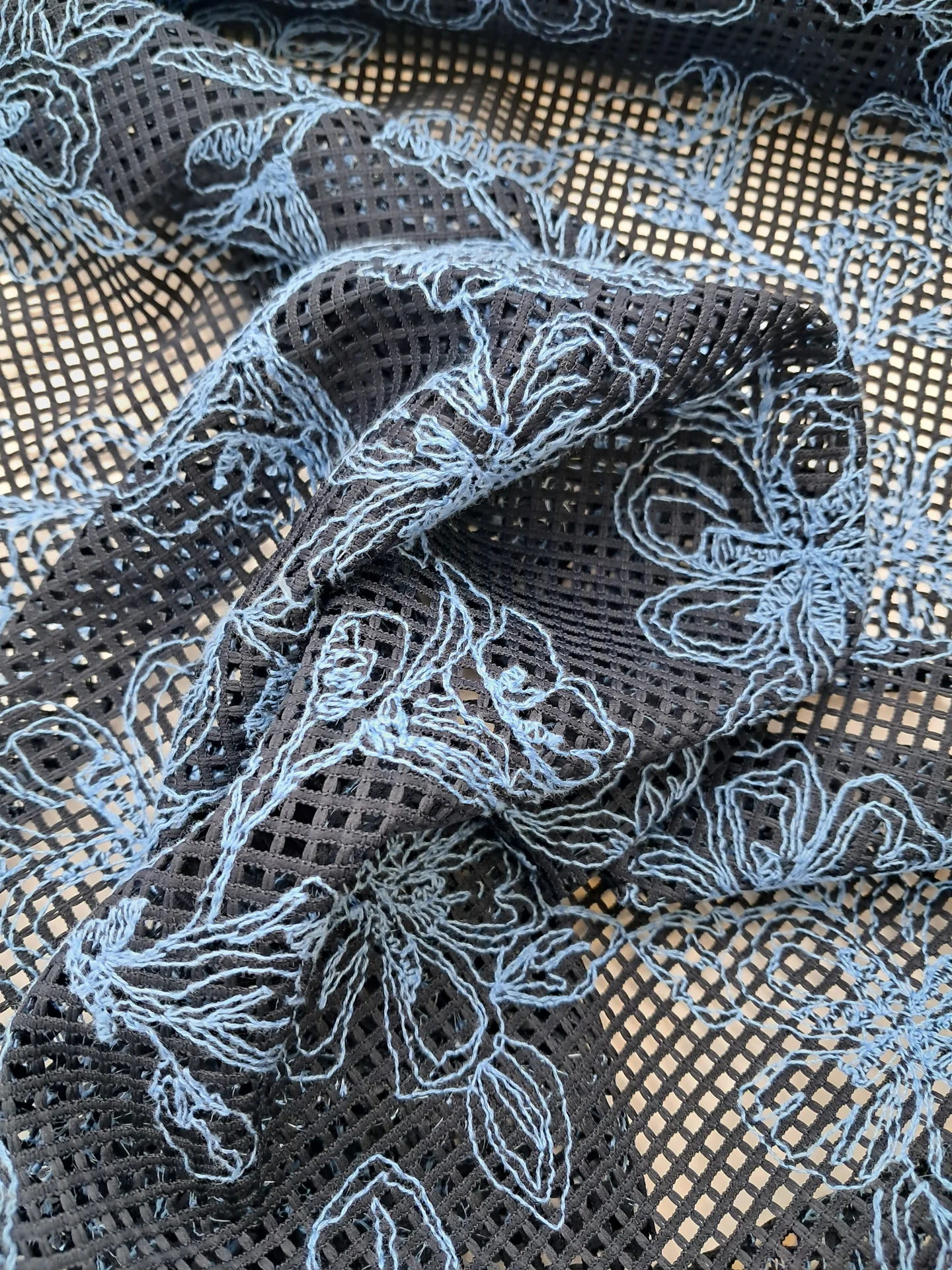 Fabric Embroidered Navy Mesh 95cm