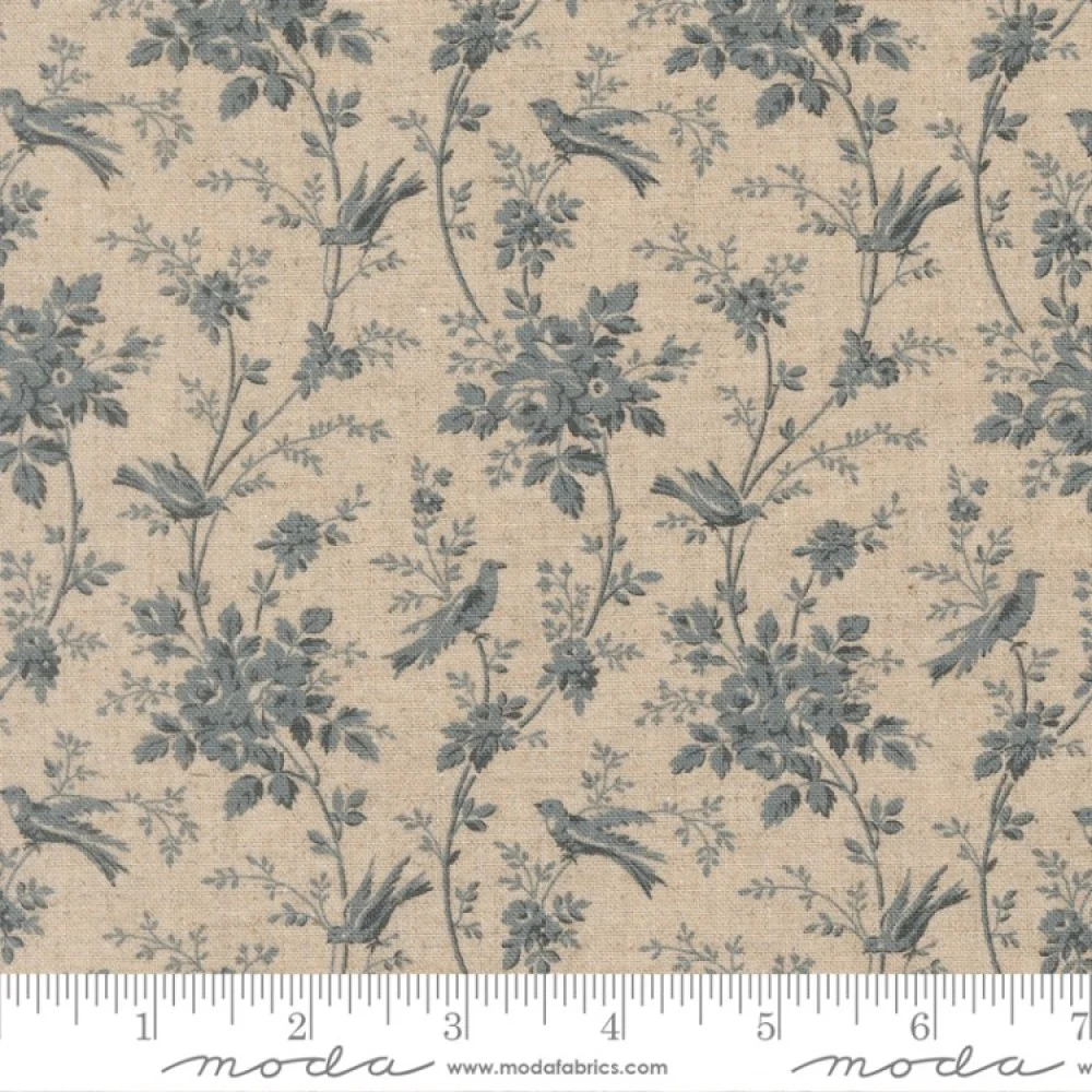 Fabric French General Linen Oiseaux Pearl French Blue