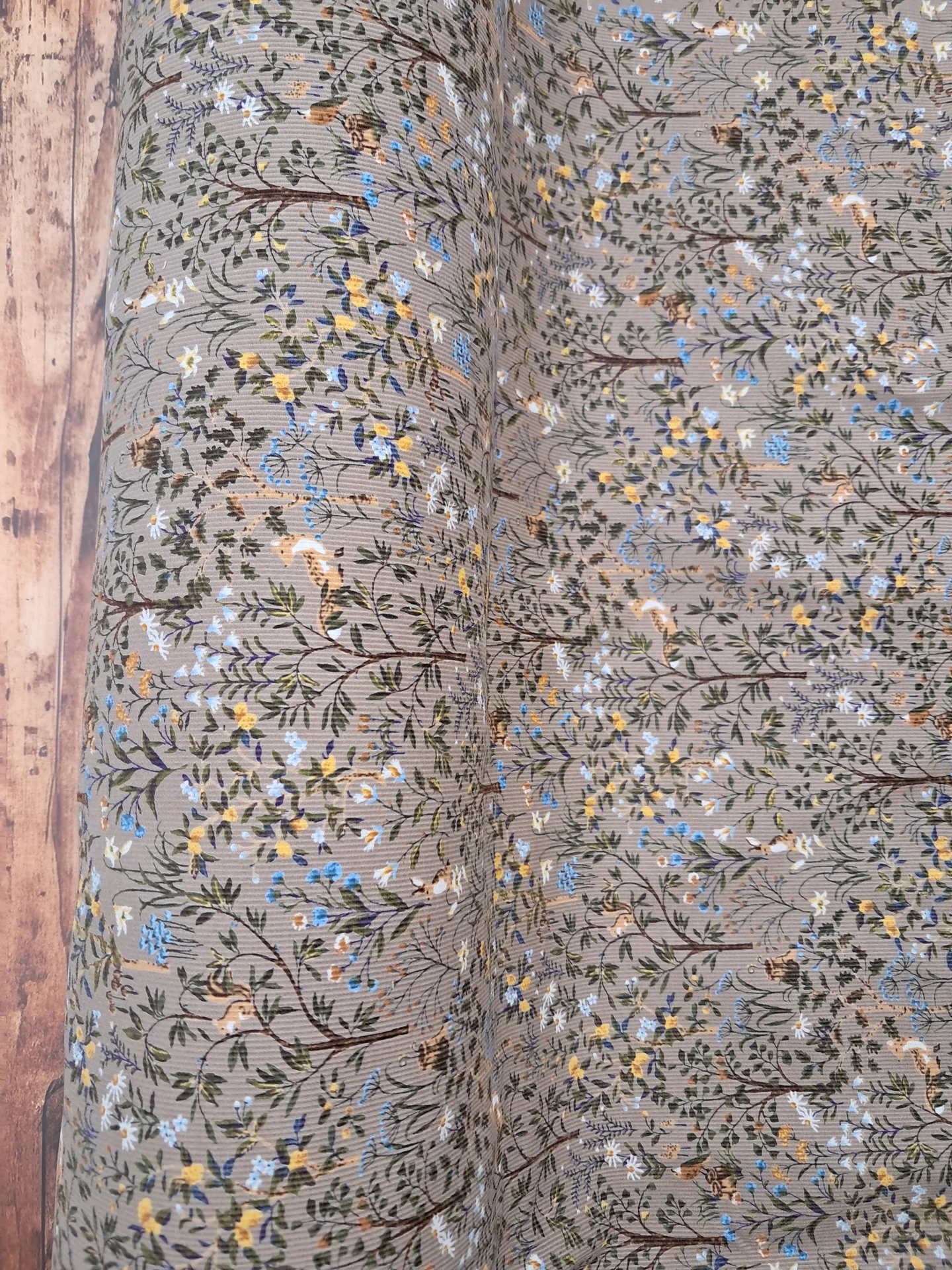 Fabric Light Brown Floral Print Corduroy