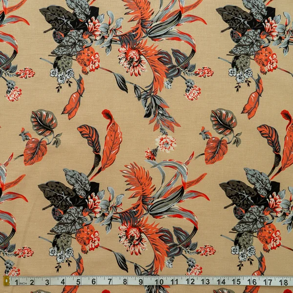 Fabric Lily Linen Floral Camel
