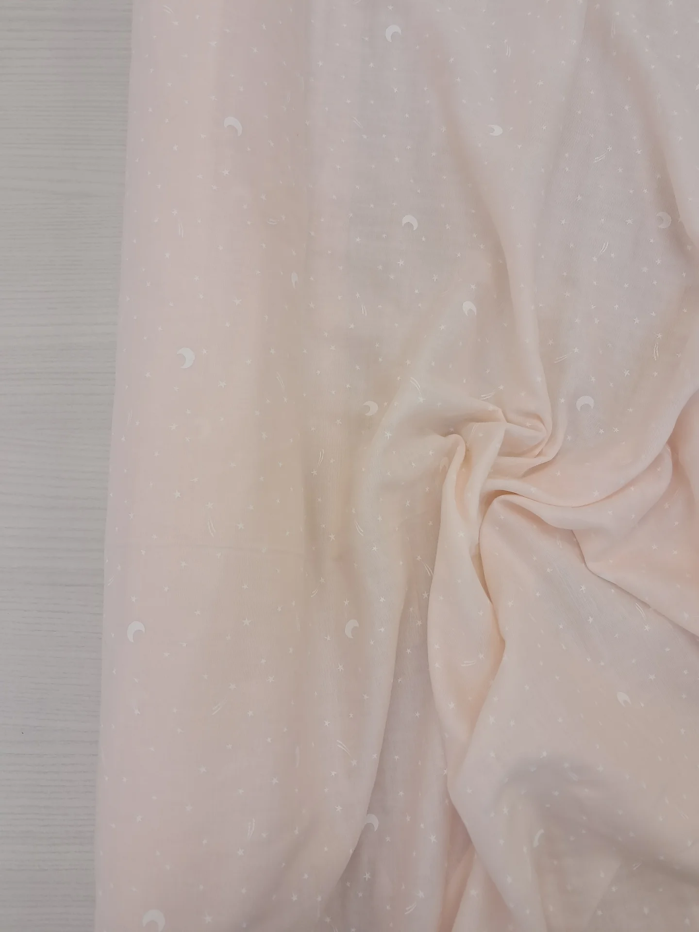 Fabric Pale Pink Double Gauze Stars Moon