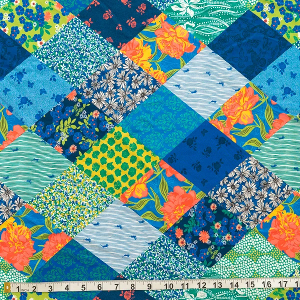 Fabric Rayon Patchwork Navy
