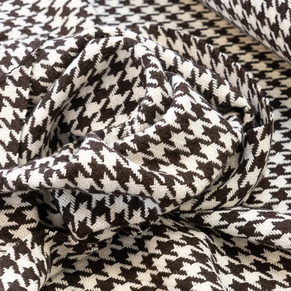 Fabric Wool Poly Dark Chocolate White Houndstooth