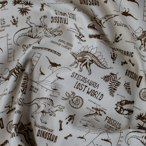 Fabric Yanko Natural Brown Dinosaurs