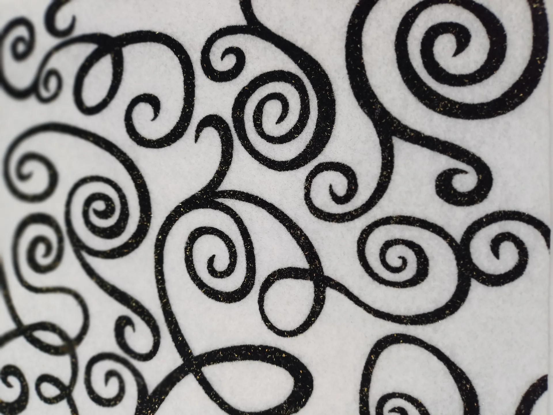 Felt Squares Black Swirl On White