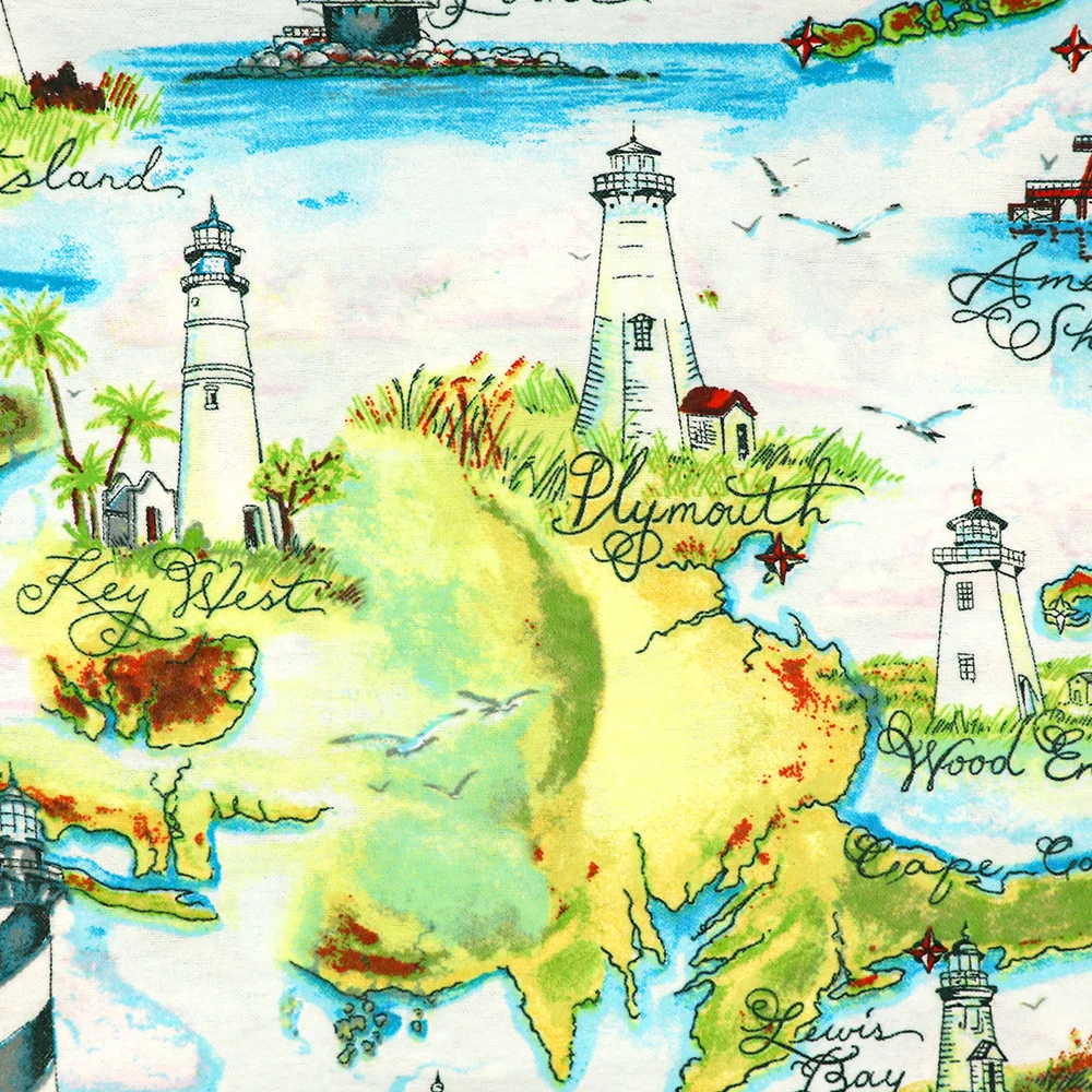 Flannelette Fabric Lighthouse Scenes