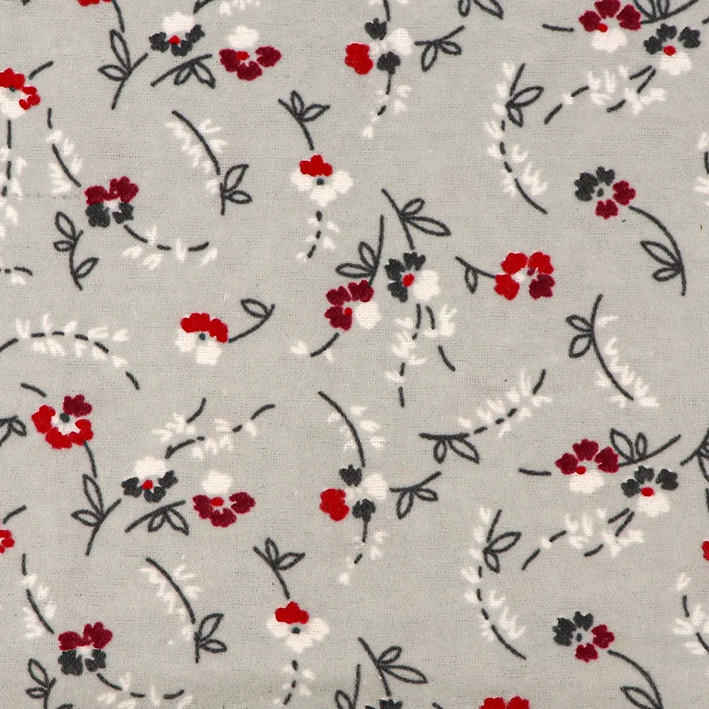 Flannelette Grey with Red and White Flowers