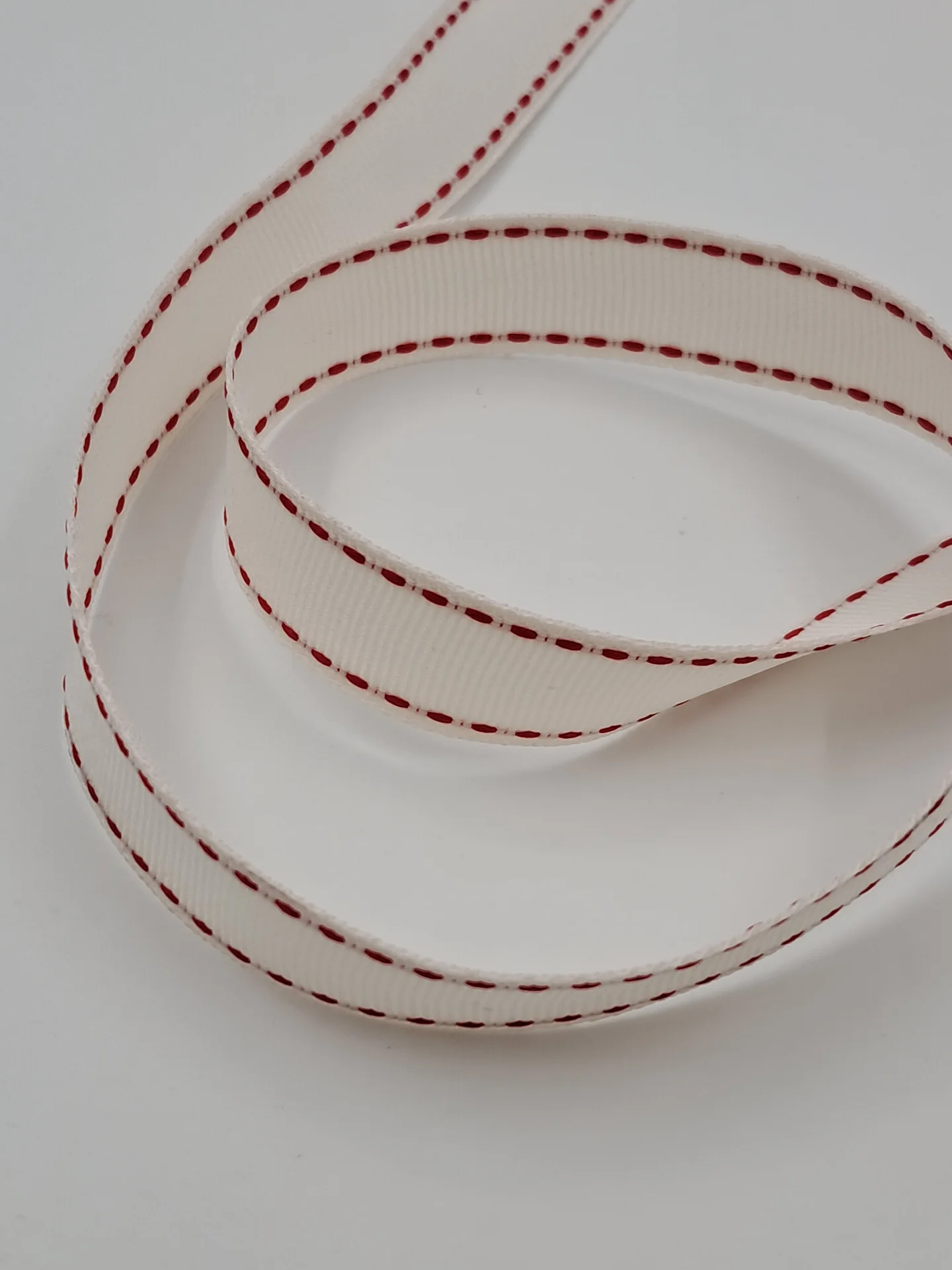 Grosgrain Ivory Red Stitch 16mm