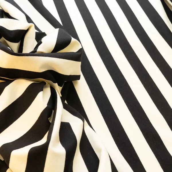 Knit Cotton Spandex Stripe Cream Black