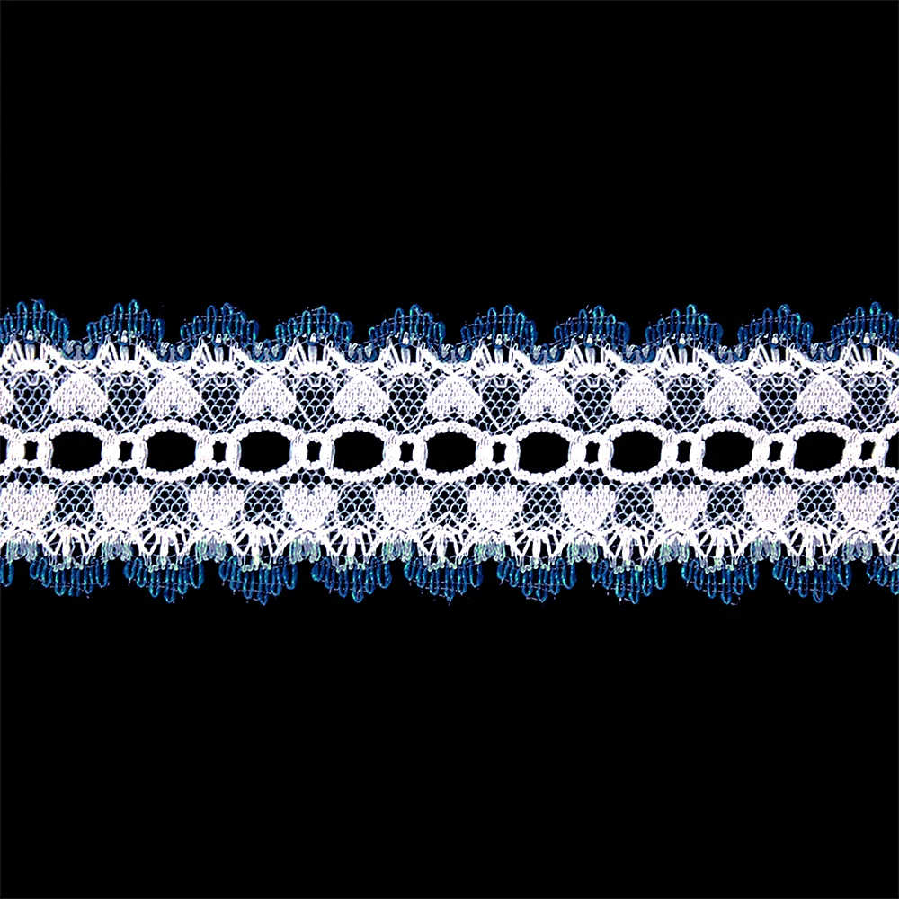Lace Eyelet White Navy Edge