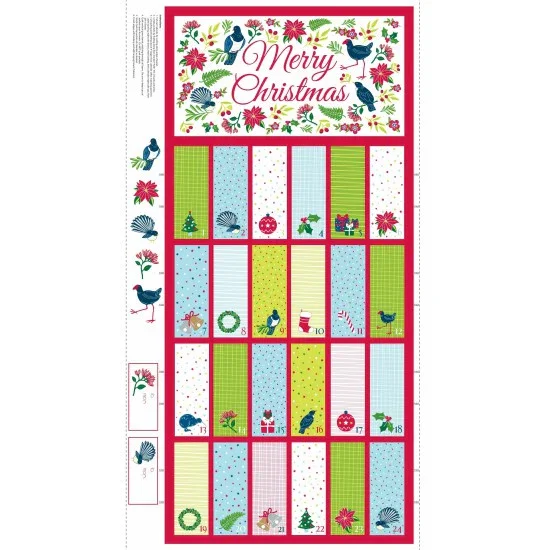 Patchwork Panel Advent Kiwiana Merry Christmas White