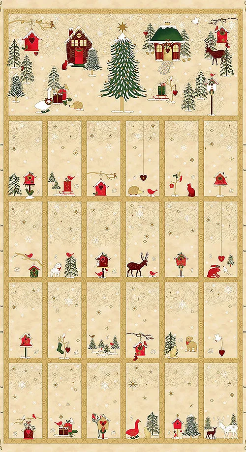 Patchwork Panel Advent Red Gold Cream
