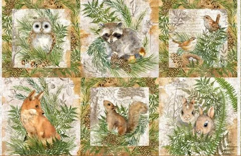 Patchwork Panel Forest Animals Water Colour