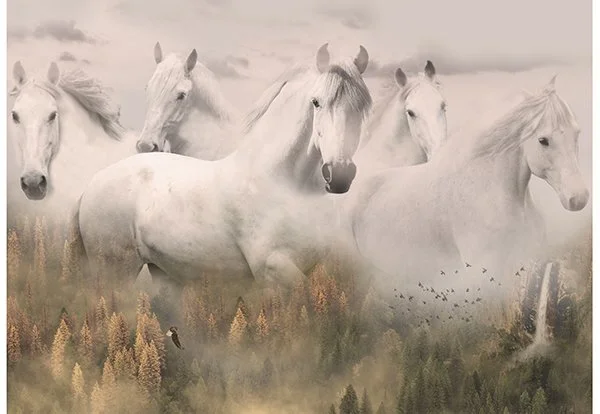 Patchwork Panel Misty White Five Horses