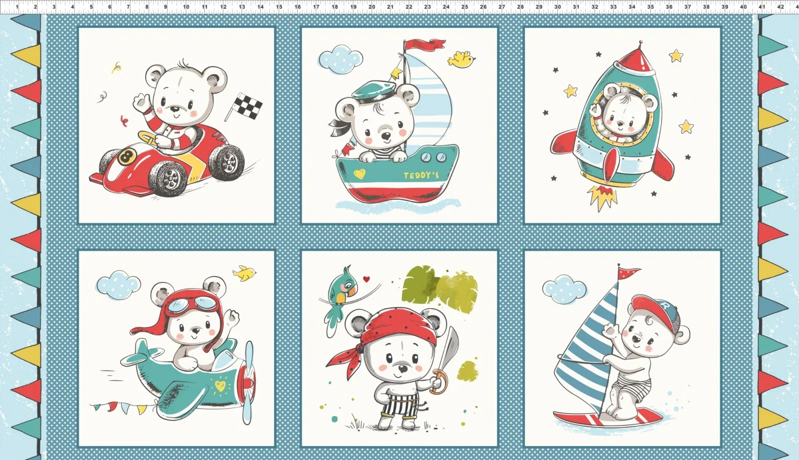 Patchwork Panel Teddys Great Adventures