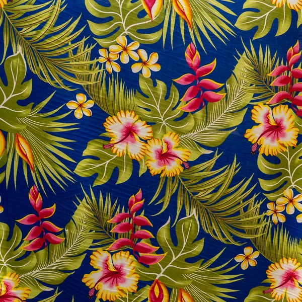 Rayon Pacific Plant Print Royal