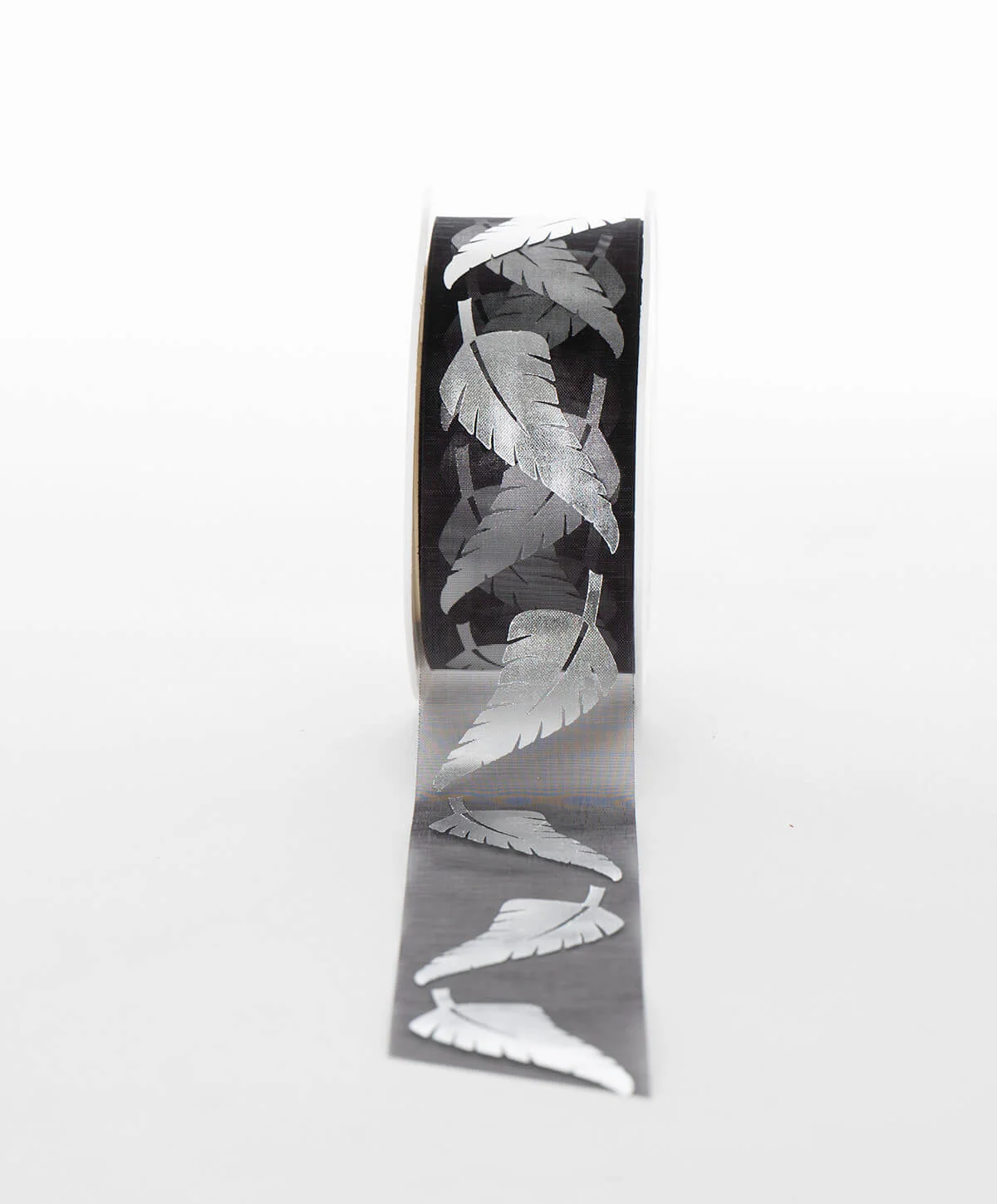 Ribbon Black Organza Silver Fern 38mm