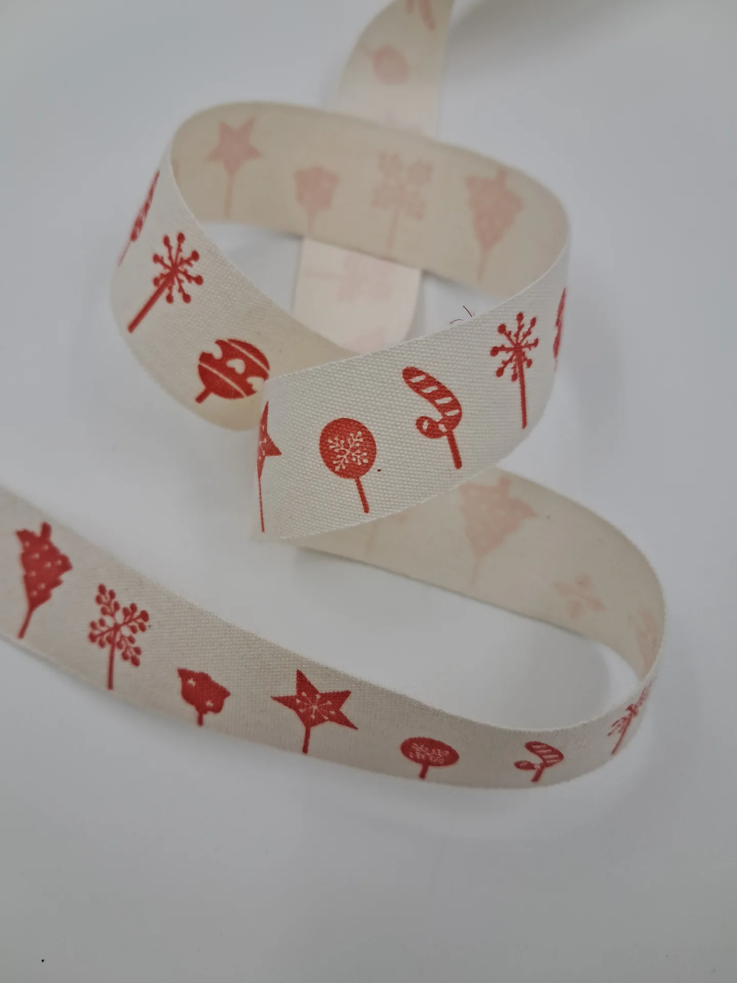 Ribbon Christmas Tape Cream Red 20mm