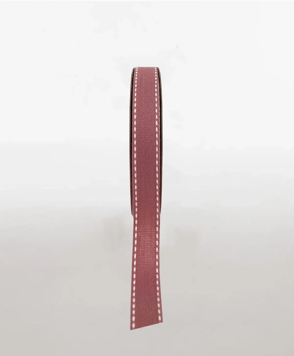 Ribbon Dusky Pink White Stitch 16mm