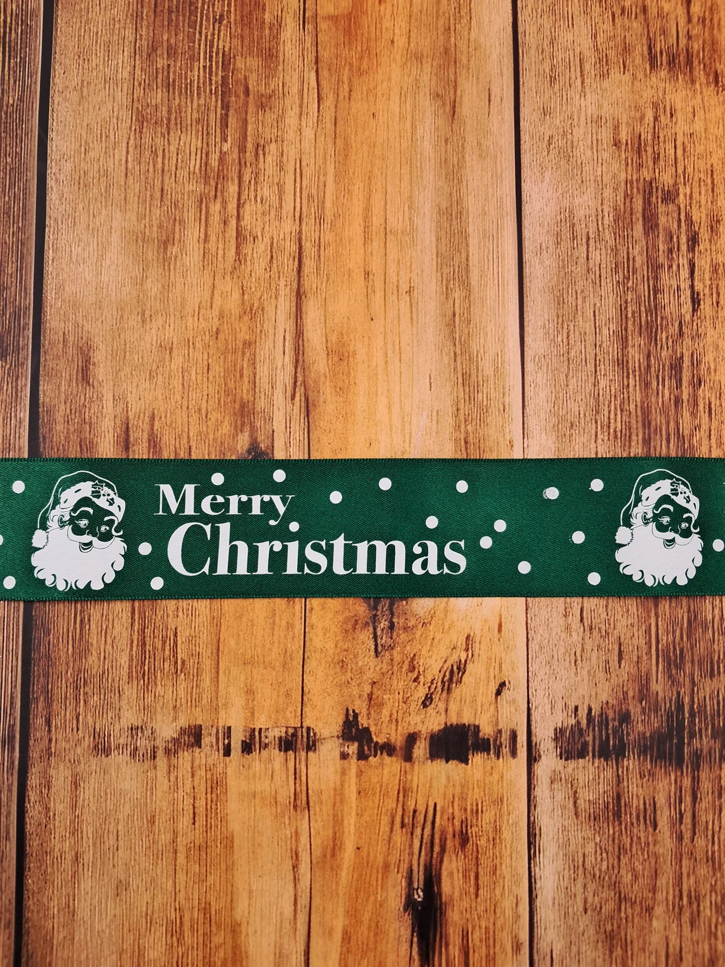 Ribbon Green Santa Face Merry
