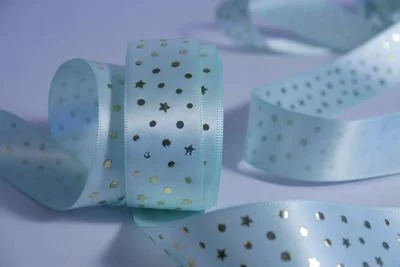 Ribbon Starry Night Mint Gold 25mm