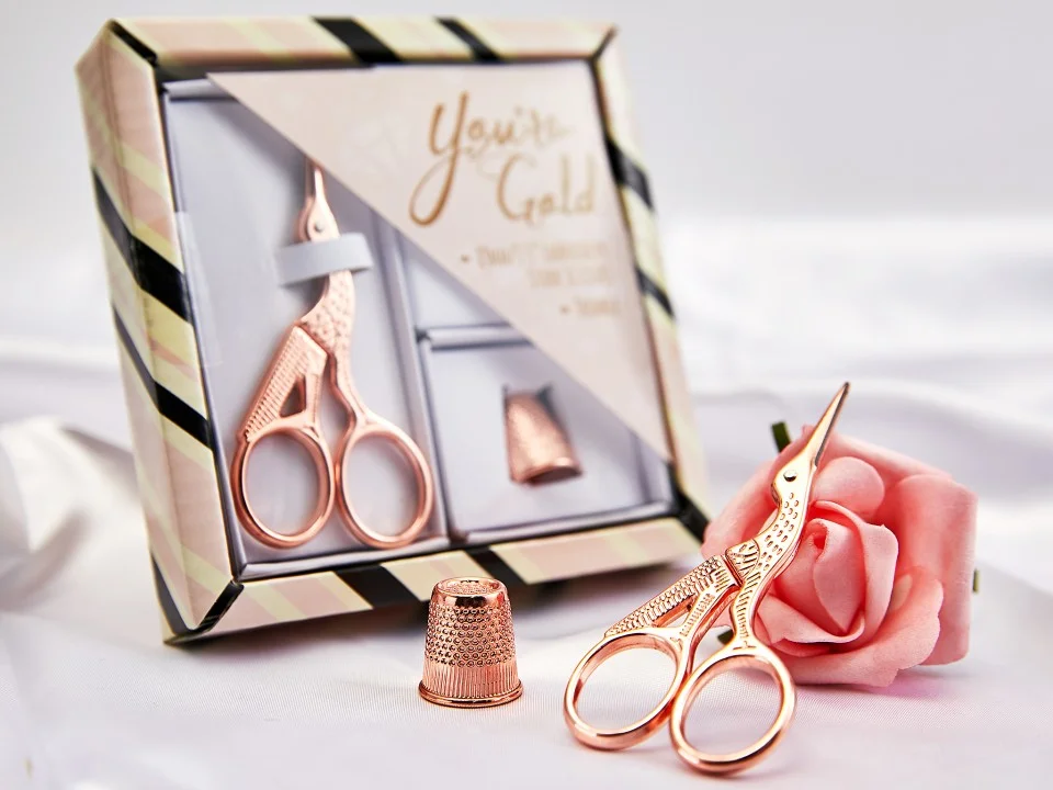 Rose Gold Stork Scissor Thimble Set