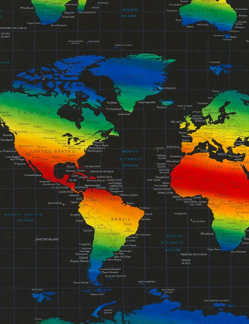Scenes World Map Multi On Black