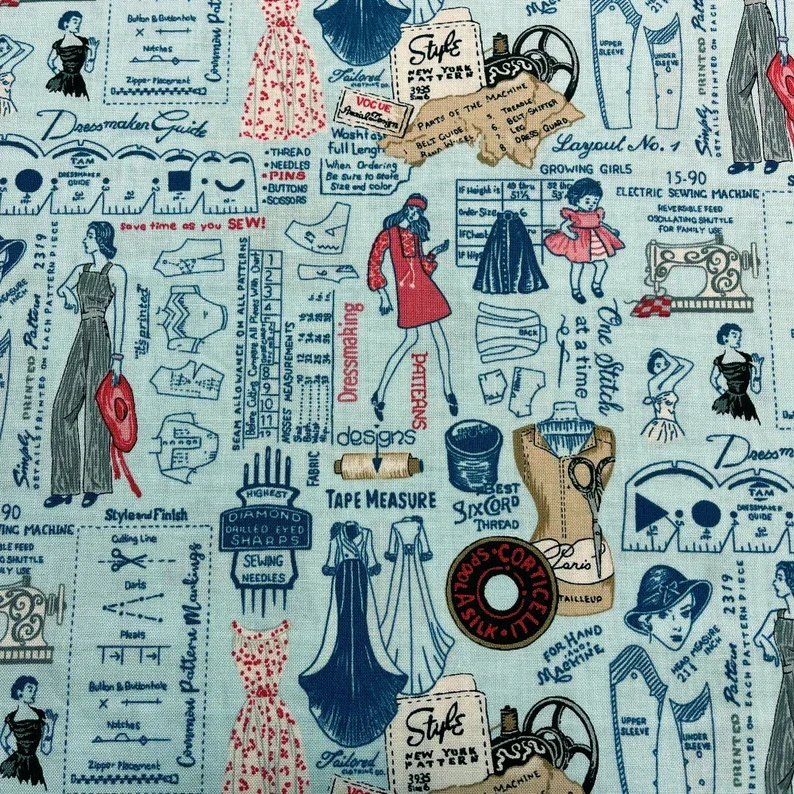 Sewing Sew Vintage Light Blue Pattern