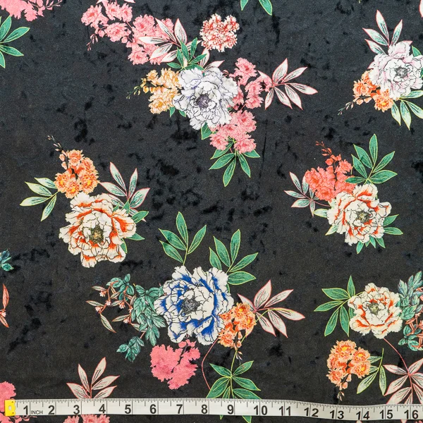 Stretch Velvet Pink Coral Floral