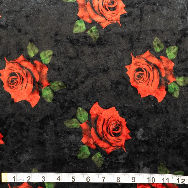 Stretch Velvet Red Rose On Black