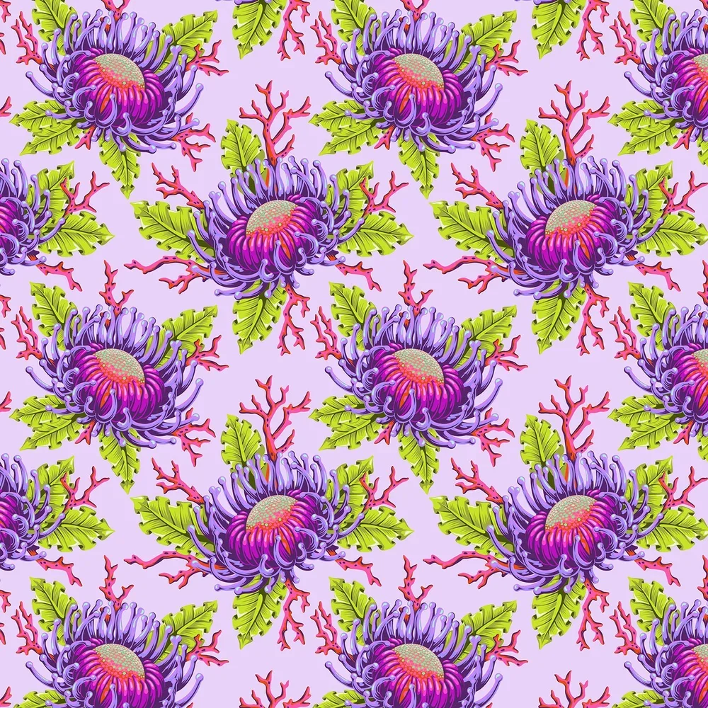 Tula Pink Floral Reef Friends and Anemones Ultraviolet