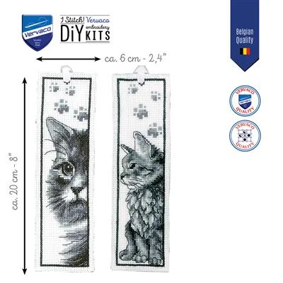 Vervaco Bookmark Kit 203521 Black and White Cats Set of 2