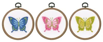 Vervaco Kit 178195 Set of 3 Butterflies with Hoops